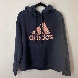 Adidas Women's Navy Blue Hoodie Size 2x Pullover  Peach Polka Dot Logo EUC Cozy